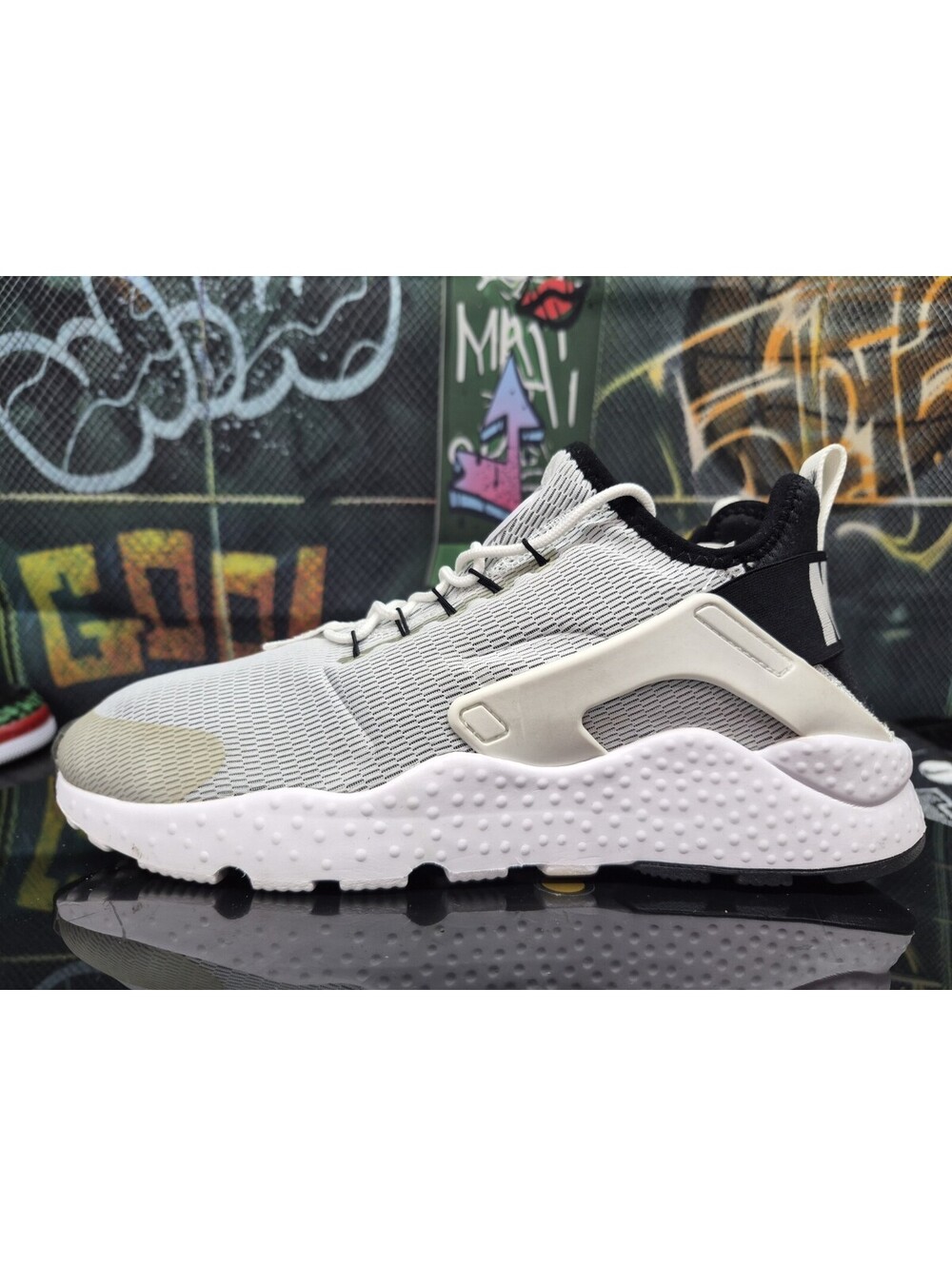 Nike Air Huarache Run Ultra Running Shoes White Black 819151-100 Women's Size 9W